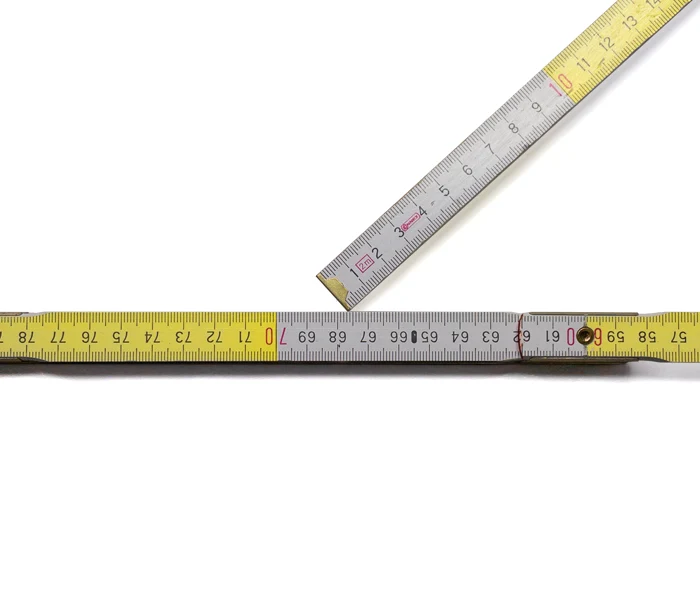 Auf die Position der Spitze des Meterstabes achten.